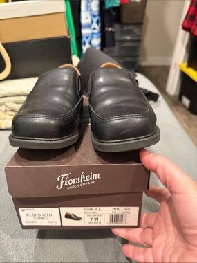 Florsheim Black Leather Slip-On Loafers BIG BOY 7W
